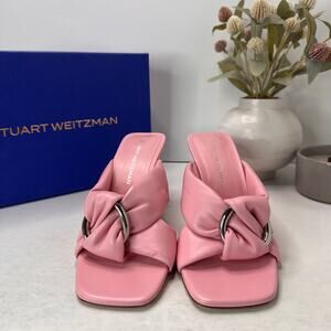 Stuart Weitzman Cece Slide 75 Knot Leather Sandals Pink Marshmallow Women's 11B